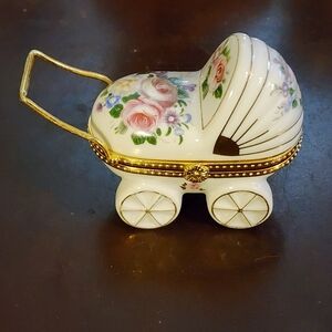 Ceramic Baby Stroller Trinket Box